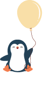Illustrated penguin holding a yellow balloon